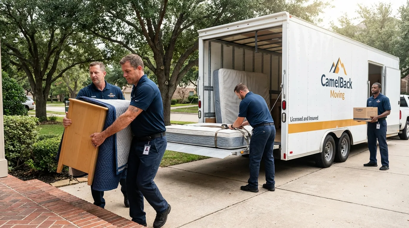 Crew loading residential truck for cross-state move from Defiance, OH